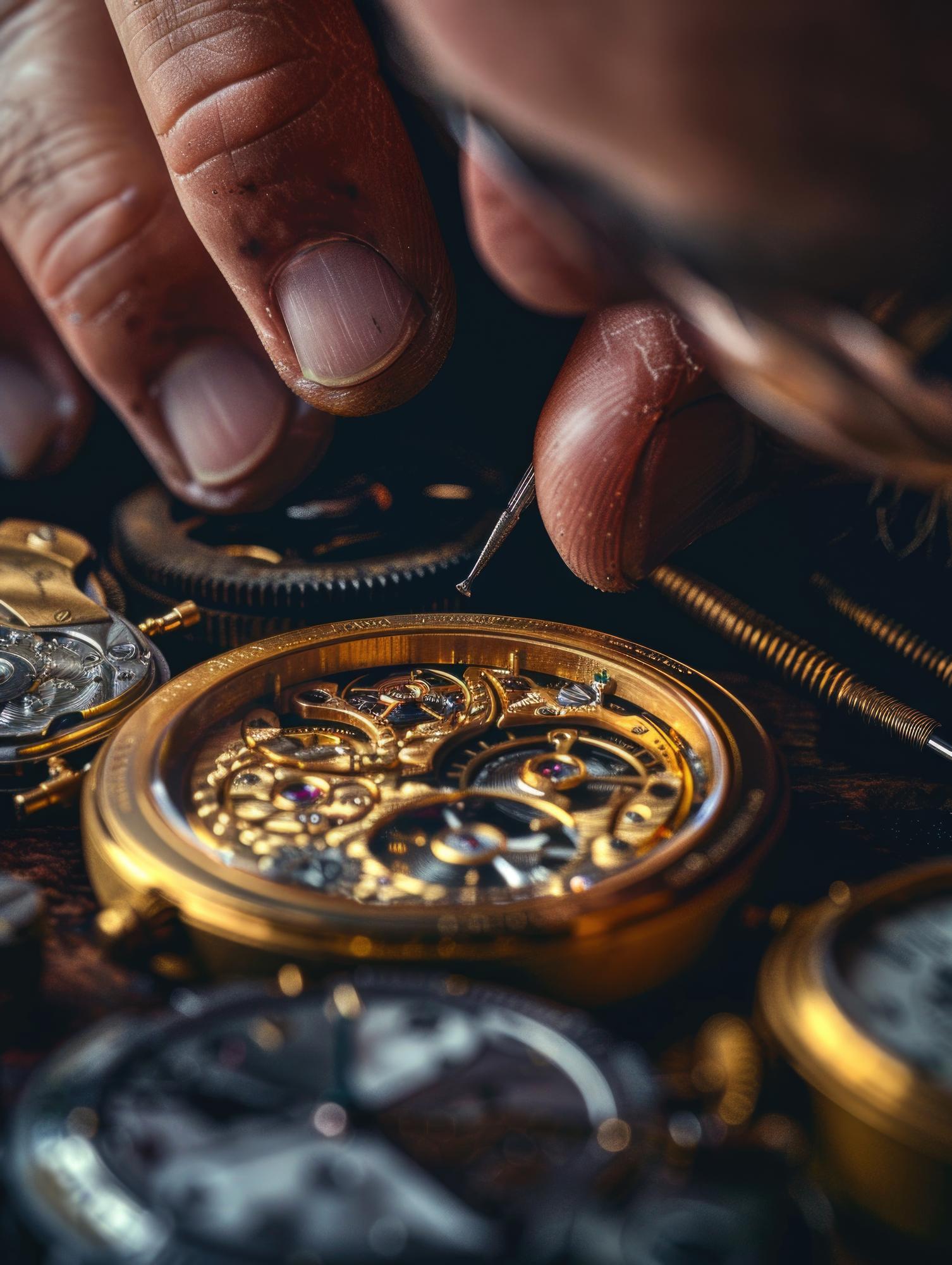 Orologio tenuto con guanti durante un controllo di precisione